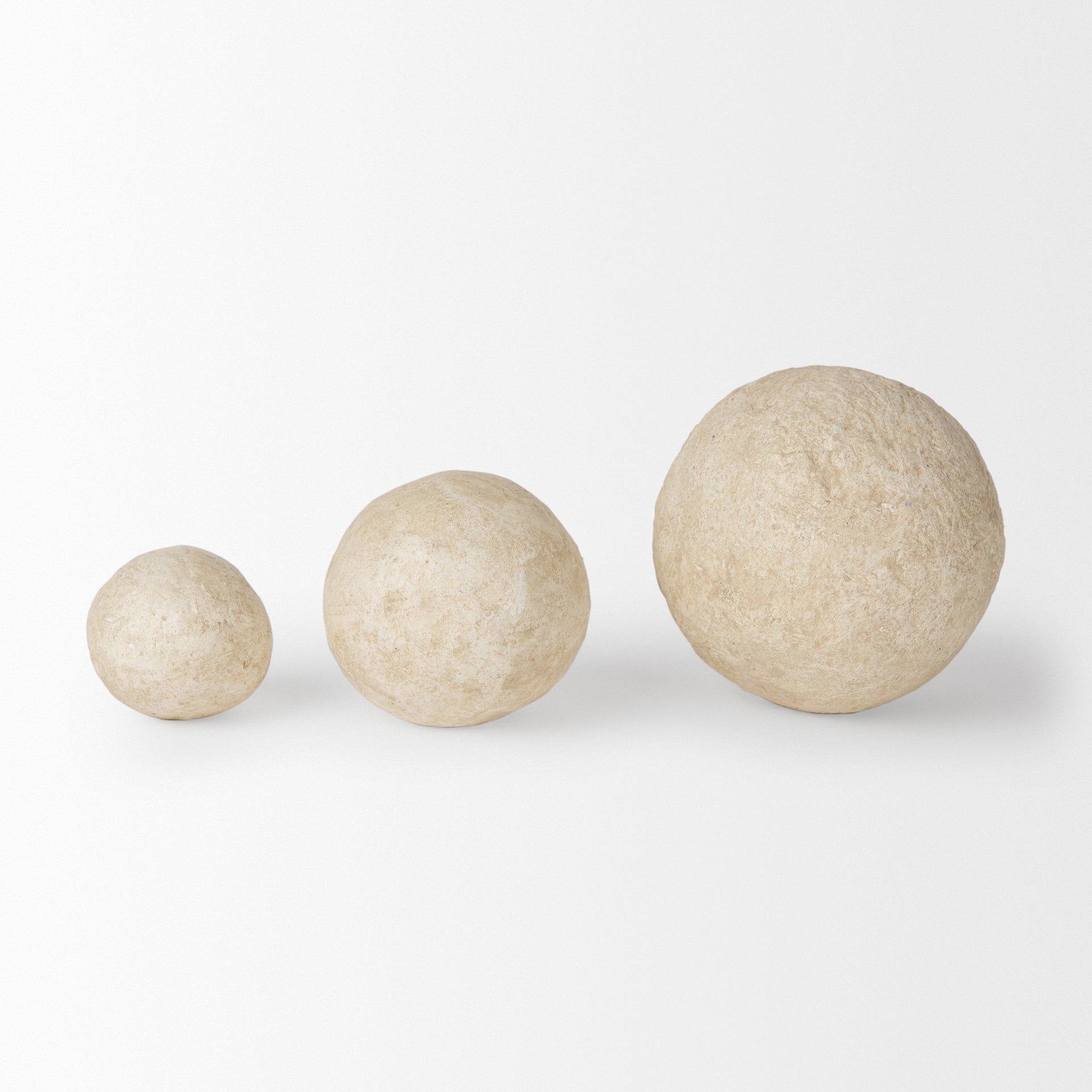 Sunita Set of 3 Beige Paper Mache Orbs