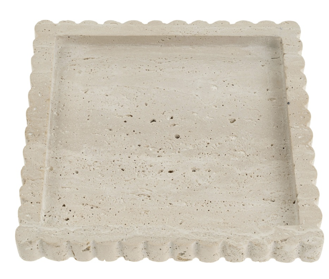 Travertine Scalloped Square Tray