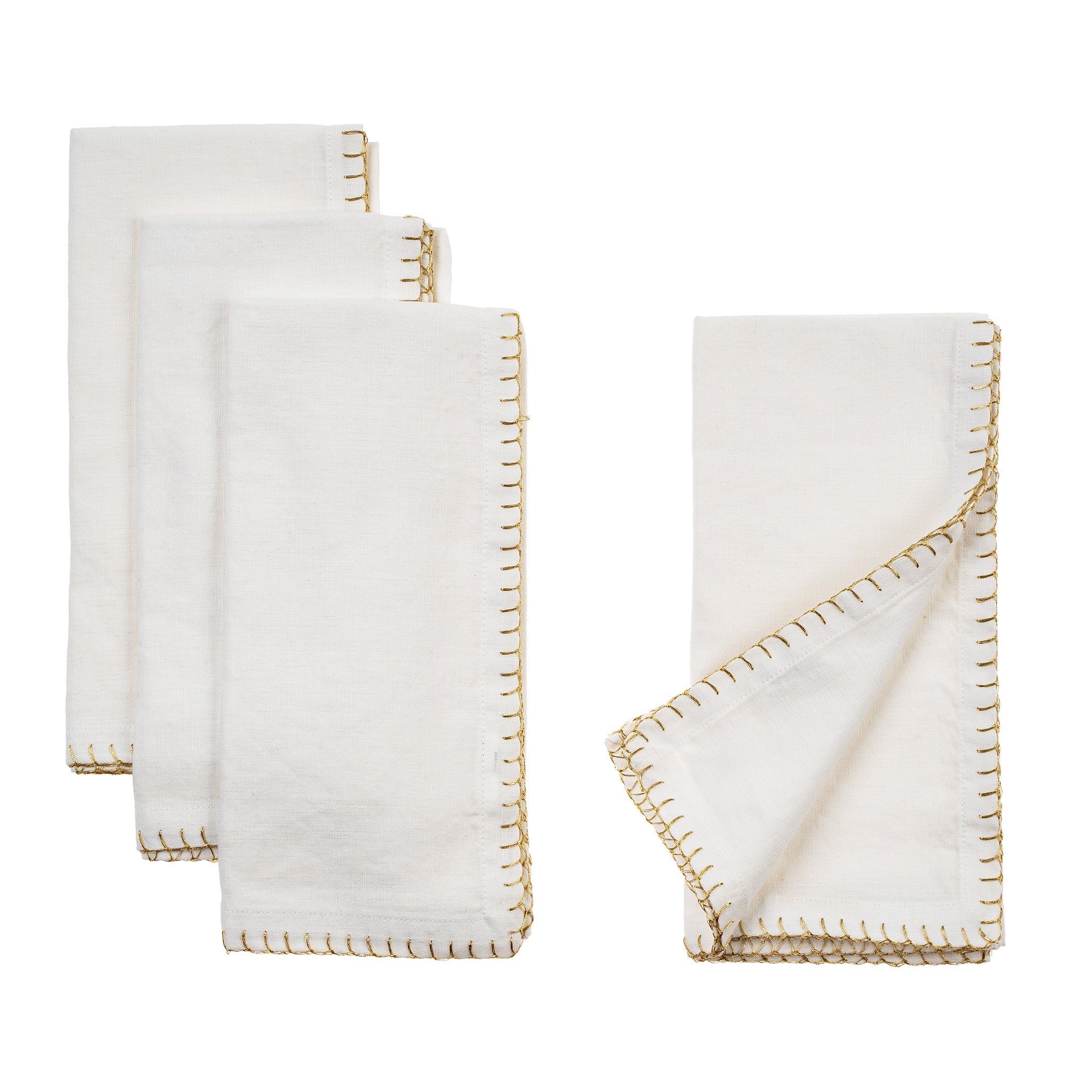 Gold Blanket Stitch Napkins | Set of 4